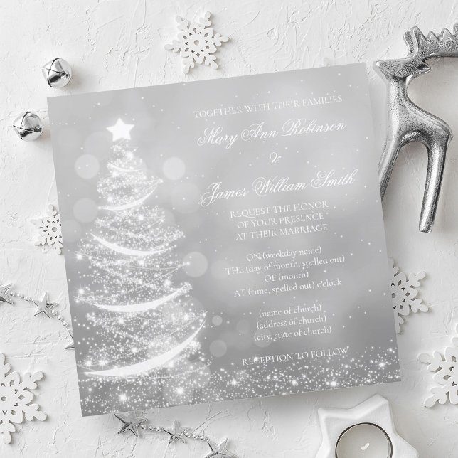 Convite para Casamento de Natal Elegante Silver (Elegant Silver Christmas Wedding Invitation)