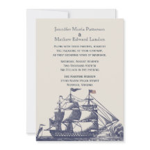 Convite para Casamento de Navio Vintage Blue/Ivory