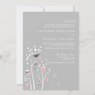Convite para Casamento de Neve de inverno de Aves 