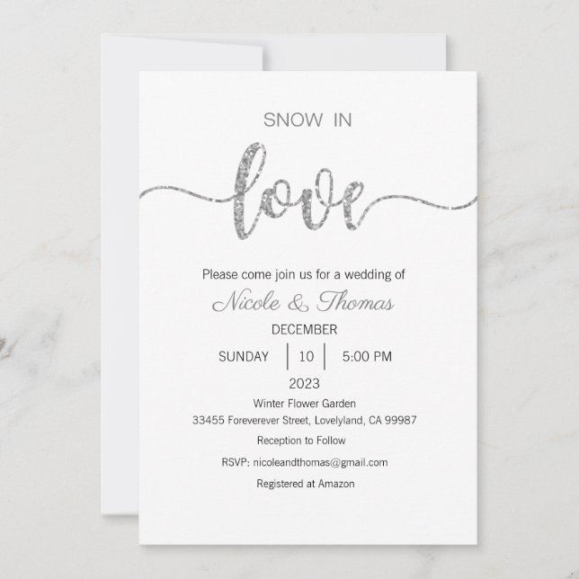 Convite para Casamento de Neve no Amor, Casamento  (Frente)