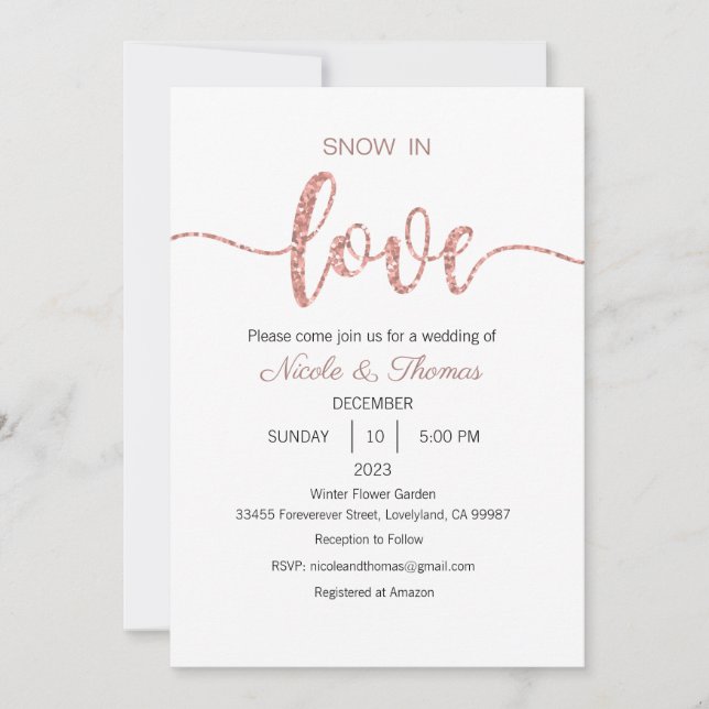 Convite para Casamento de Neve no Amor, Casamento  (Frente)
