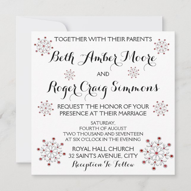 Convite para Casamento de Neve Vermelha e Prata (Frente)