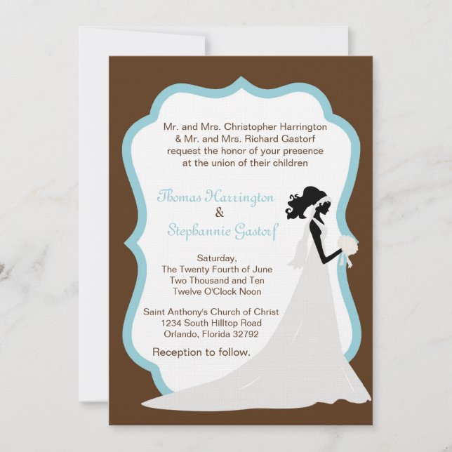 Convite para casamento de noiva marrom 5x7 (Frente)