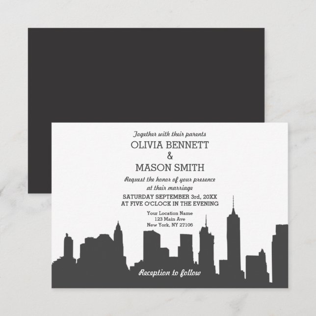Convite para Casamento de Nova Iorque Skyline City (Frente/Verso)
