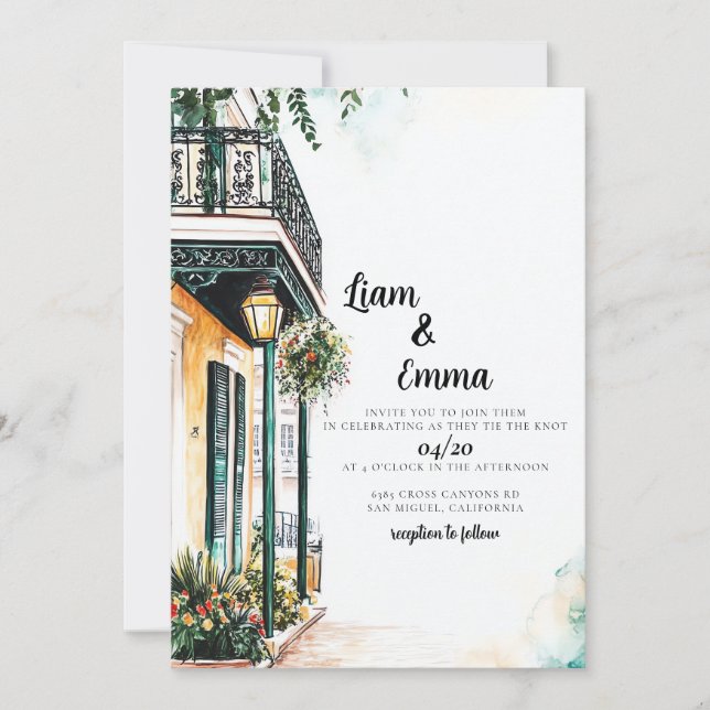 Convite para casamento de Nova Orleans (Frente)