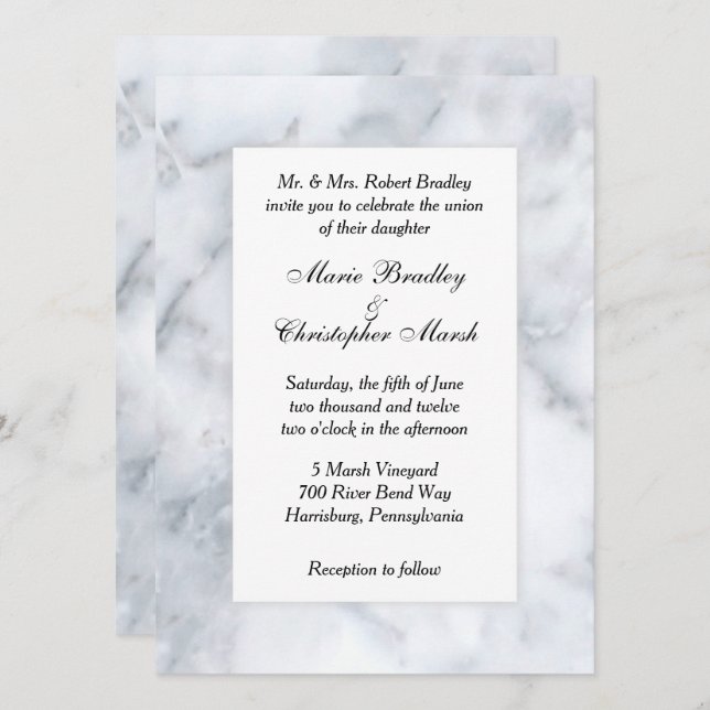 Convite para Casamento de Olhar Branco Marble (Frente/Verso)