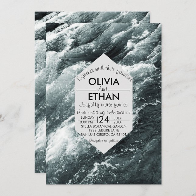 Convite para casamento de ondas azuis do oceano El (Frente/Verso)