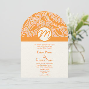 Convite para Casamento de Orange Paisley