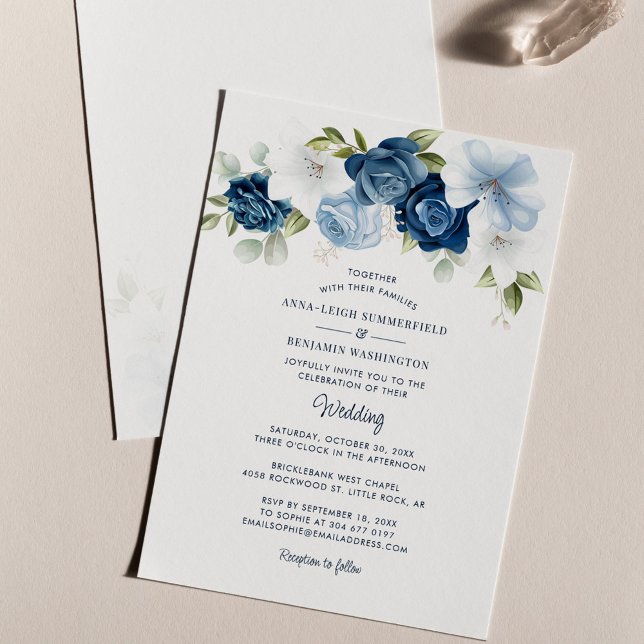 Convite para Casamento de Orçamento Azul Floral Du (Dusty Blue Floral Watercolor Wedding Invitation)