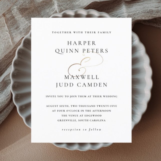 Convite para Casamento de Orçamento Branco e Preto (Elegant black and white typography gold script budget wedding invitations.)