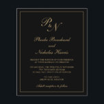 Convite para Casamento de Orçamento Dourado e Pret<br><div class="desc">O convite de casamento do estilo tradicional, com um design simples e clássico com seu monograma inicial e seus nomes em um dentro de caligrafia elegante de uma fronteira fina. Todos os elementos de design estão em dourado falso sobre um fundo preto e podem ser alterados na ferramenta de edição...</div>