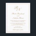 Convite para Casamento de Orçamento Dourado Elegan<br><div class="desc">O convite de casamento do estilo tradicional, com um design simples e clássico com seu monograma inicial e seus nomes em um dentro de caligrafia elegante de uma fronteira fina. Todos os elementos de design estão em dourado falso sobre um fundo branco e podem ser alterados na ferramenta de edição...</div>