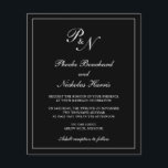 Convite para Casamento de Orçamento Preto para Mon<br><div class="desc">O convite de casamento do estilo tradicional, com um design simples e clássico com seu monograma inicial e seus nomes em um dentro de caligrafia elegante de uma fronteira fina. Todos os elementos de design estão em branco sobre um fundo preto e podem ser alterados na ferramenta de edição de...</div>