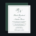 Convite para Casamento de Orçamento Verde da Flore<br><div class="desc">O convite de casamento do estilo tradicional, com um design simples e clássico com seu monograma inicial e seus nomes em um dentro de caligrafia elegante de uma fronteira fina. Todos os elementos de design estão em verde da floresta sobre um fundo branco e podem ser alterados na ferramenta de...</div>
