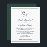 Convite para Casamento de Orçamento Verde da Flore<br><div class="desc">O convite de casamento do estilo tradicional, com um design simples e clássico com seu monograma inicial e seus nomes em um dentro de caligrafia elegante de uma fronteira fina. Todos os elementos de design estão em verde da floresta sobre um fundo branco e podem ser alterados na ferramenta de...</div>