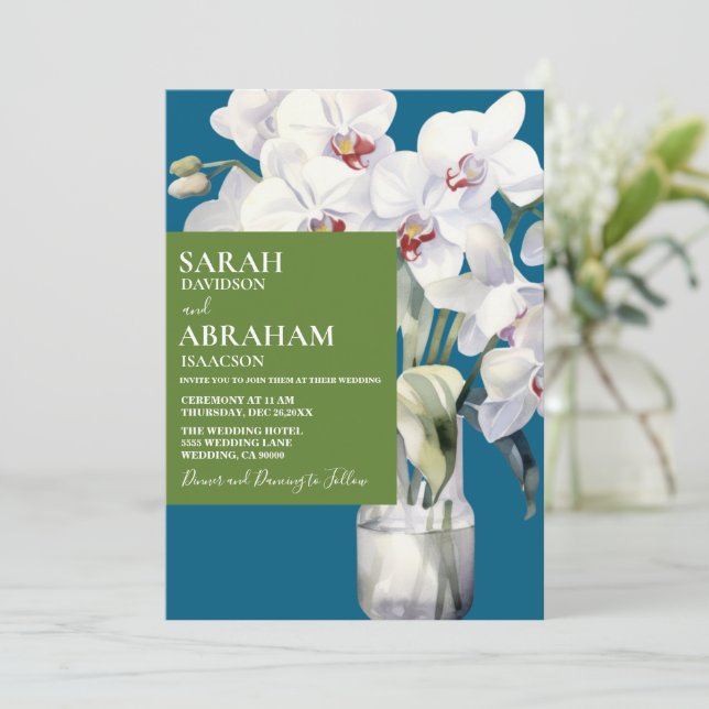 Convite para Casamento de Orquídeas Brancas (Em pé/Frente)