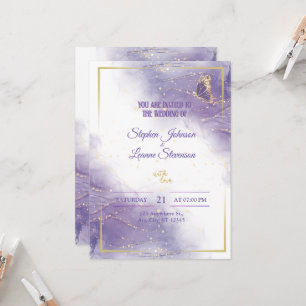 Convite para Casamento de Ouro de Borboleta Roxa E