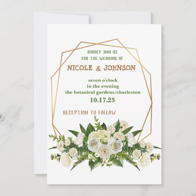 Convite para Casamento de ouro floral moderno (Frente)