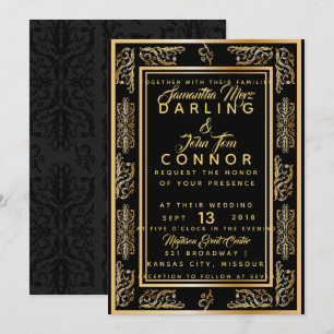 Convite para Casamento de Ouro Negro de Deco de Ar
