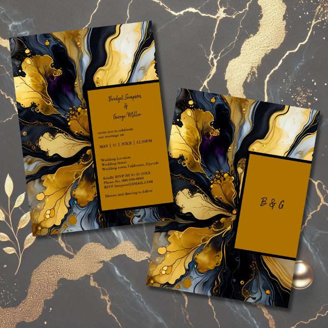 convite para casamento de ouro negro luxuoso (Criador carregado)