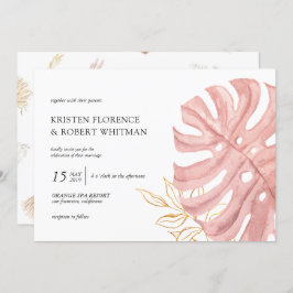 Convite para Casamento de Ouro Pastel Folha tropic