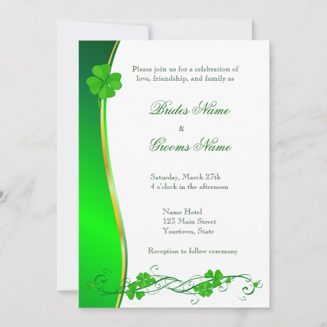 Convite para Casamento de Padrão de Shamrock Verde (Frente)