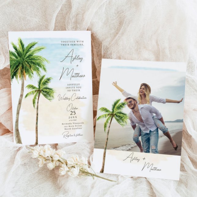 Convite para Casamento de Palm Tree Beach (Criador carregado)