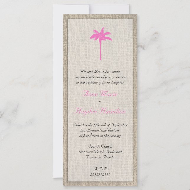 Convite Para Casamento De Palm Tree E Burlap - Ros (Frente)