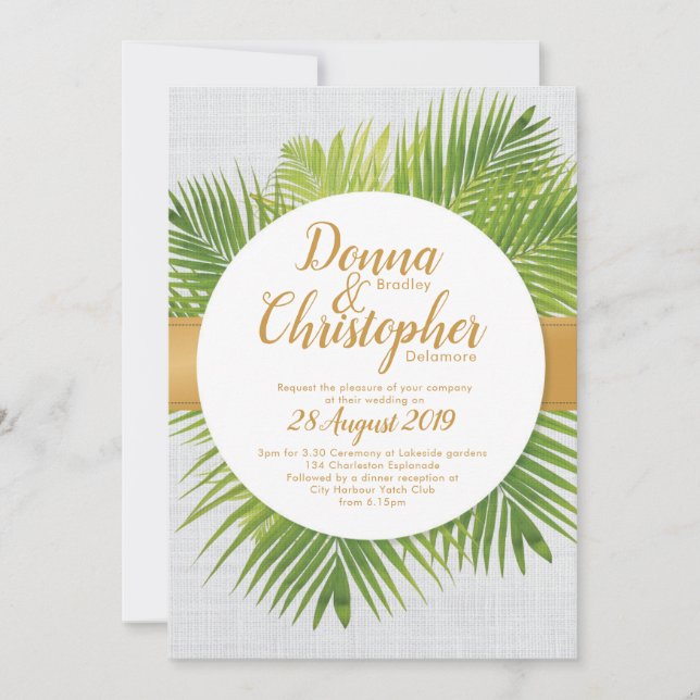 Convite para Casamento de Palma Tropical (Frente)