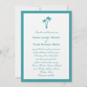 Convite Para Casamento De Palmeiras - Branco/Aqua