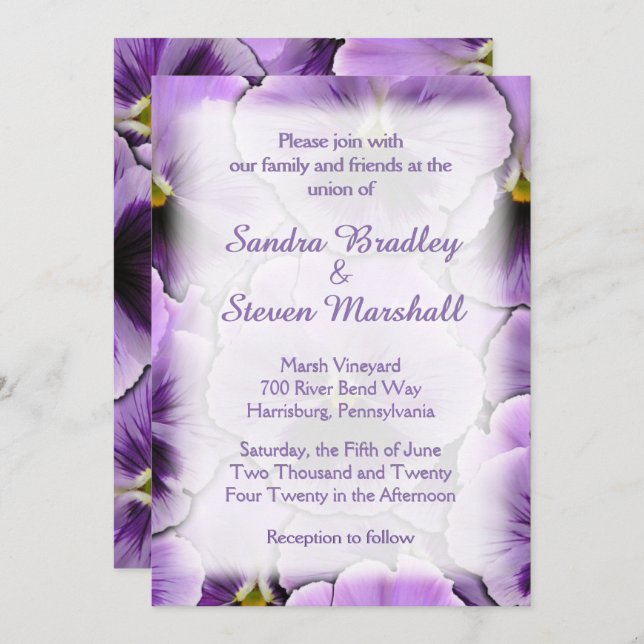 Convite para Casamento de Pansy Roxo oculto (Frente/Verso)
