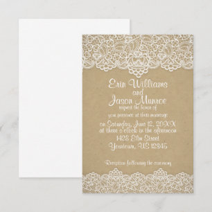 Convite para Casamento de Papel Castanho de Lace B