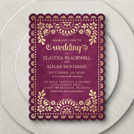 Convite Para Casamento De Papel Picado Burgundy