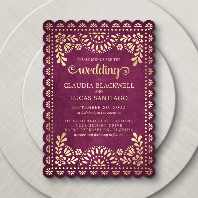 Convite Para Casamento De Papel Picado Burgundy (Criador carregado)