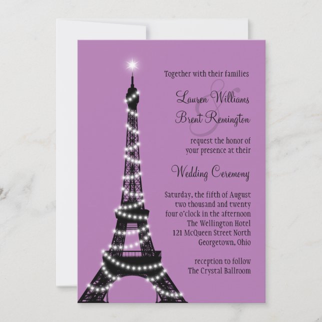 Convite para Casamento de Paris Twinkles (Frente)