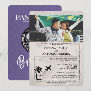 Convite para Casamento de Passaporte Brasil Púrpur