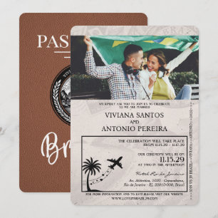 Convite para Casamento de Passaporte Brown Brasil