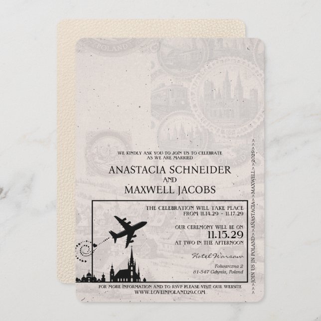 Convite para Casamento de Passaporte de Ivory Polô (Frente/Verso)