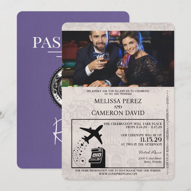 Convite para Casamento de Passaporte de Lilac Purp (Frente/Verso)