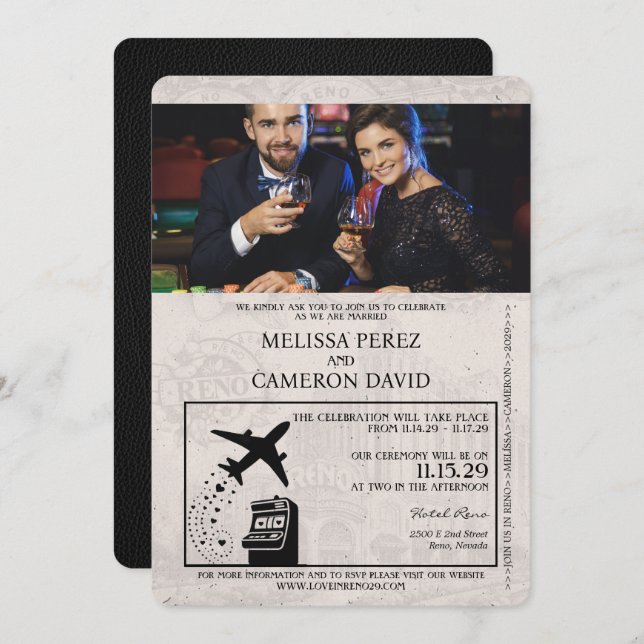 Convite para Casamento de Passaporte de Reno Negro (Frente/Verso)