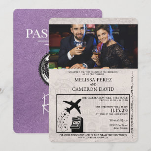 Convite para Casamento de Passaporte de Reno Roxo 