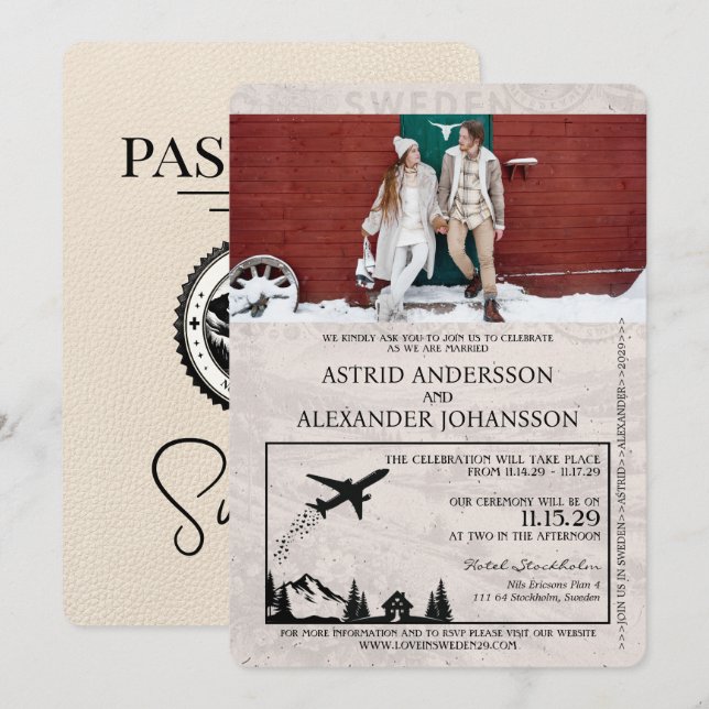 Convite para Casamento de Passaporte de Suecia de  (Frente/Verso)