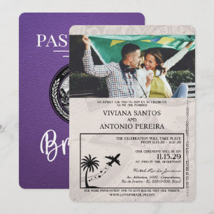 Convite para Casamento de Passaporte do Brasil Rox