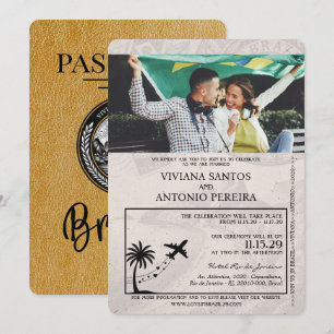 Convite para Casamento de Passaporte Dourado Brasi