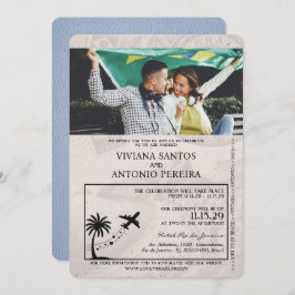 Convite para Casamento de Passaporte Dusty Blue Br