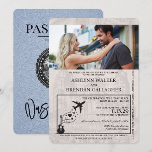 Convite para Casamento de Passaporte Dusty Blue Na