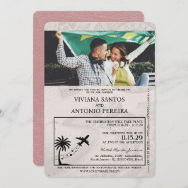 Convite para Casamento de Passaporte Dusty Rosa Br