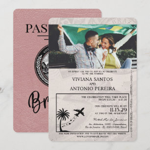 Convite para Casamento de Passaporte Dusty Rosa Br