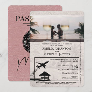 Convite para Casamento de Passaporte Dusty Rosa Ma
