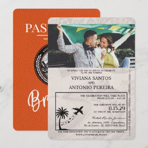 Convite para Casamento de Passaporte Laranja Brasi